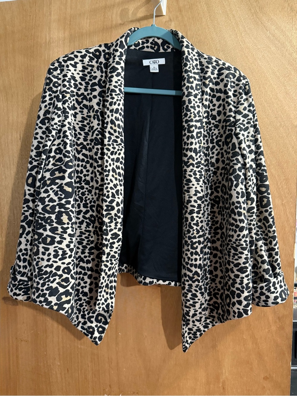Cato Leopard Print Open Front Blazer in Beige and Black